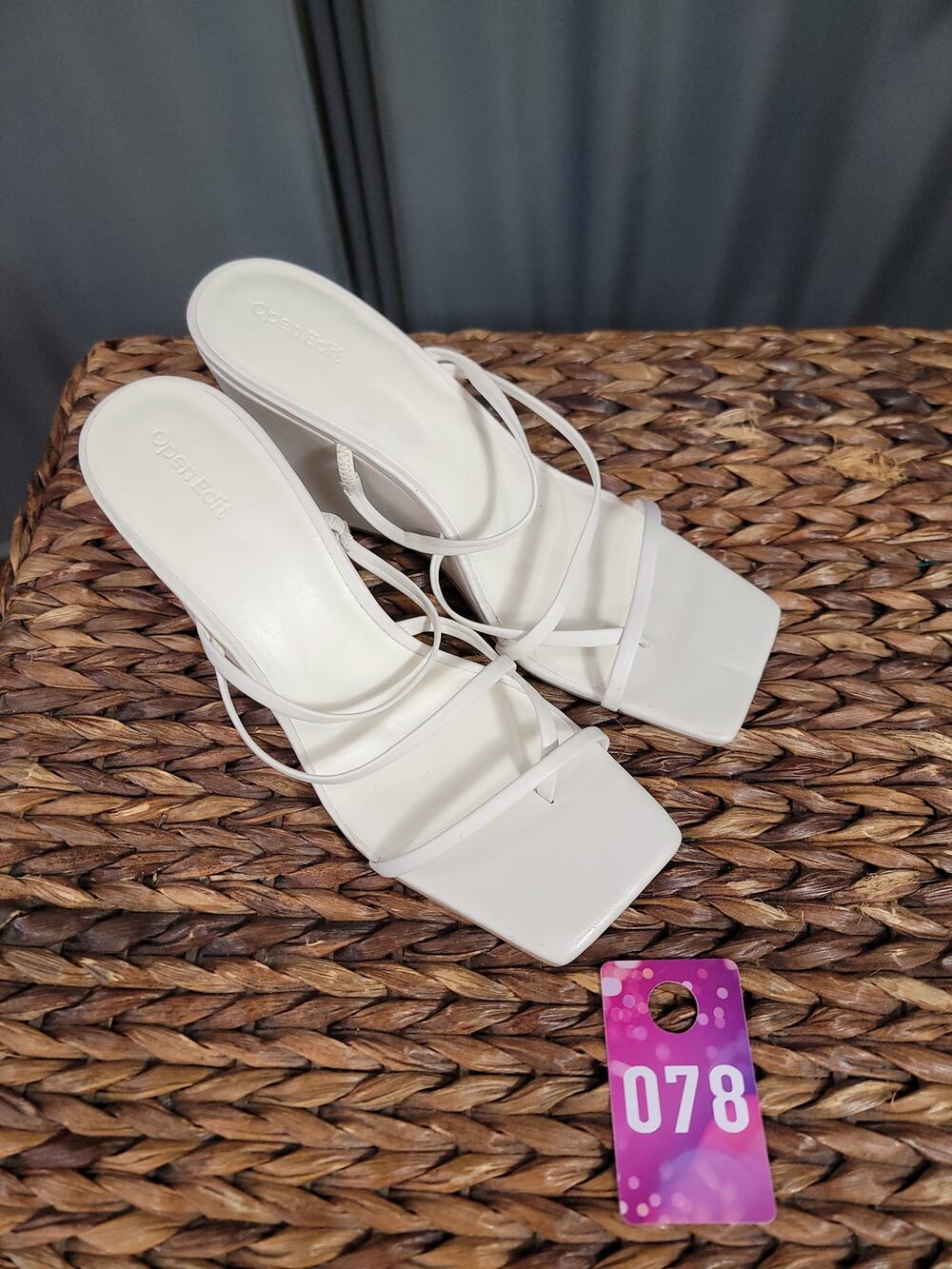 Open Edit Ederyn Women's 11 M White Leather Slip-On Wedge Heel Strappy Sandals